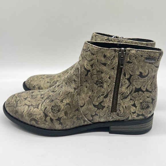 Roxy Womens Size 7 Black And Tan Floral Faux Vegan Leather Ankle Boots Shoes - Picture 6 of 15